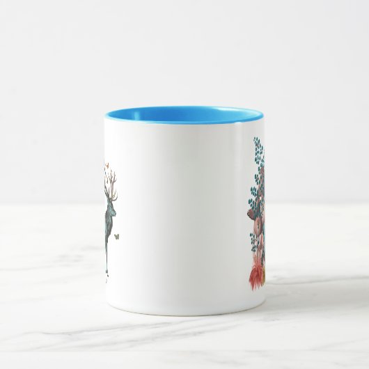 Mug Cerf Turquoise en Forêt de Champignons (Centre)