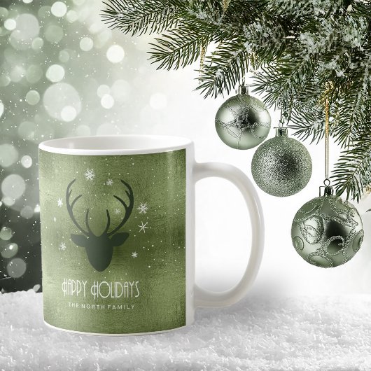 Mug Cerfs Antlers Silhouette & Snowflakes Green ID861