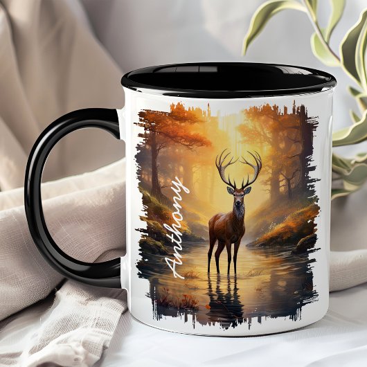 Mug Cerfs dans le reflet de la forêt automnale