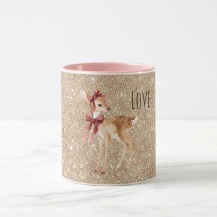 Mug Cerfs Pailletés Or Rubans Rouges