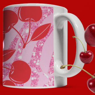 Mug Cerises Rose Rouge Pailleté