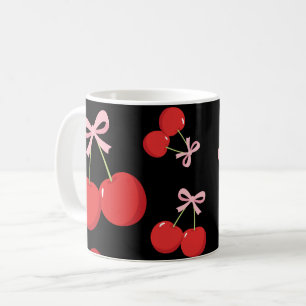 Mug Cerises Rouges avec Nœud Rose Coquette Cottage Chi