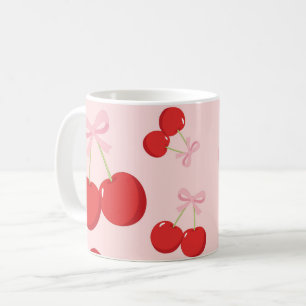 Mug Cerises Rouges avec Ruban Rose Coquette Cottage Ch
