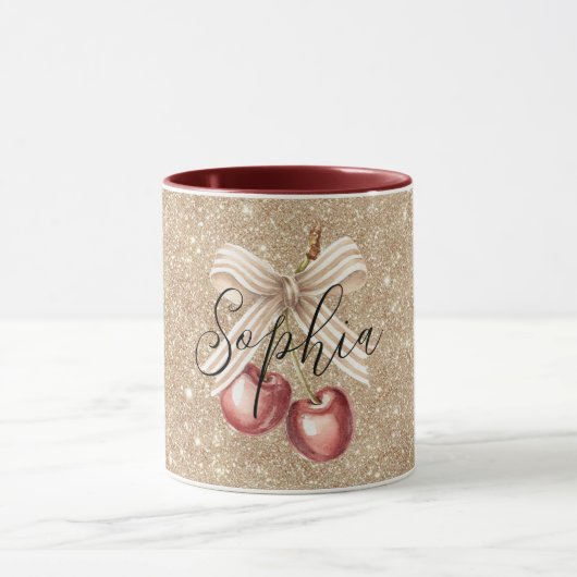 Mug Cerises Rouges Paillettes D'or (Centre)
