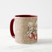 Mug Cerises Rouges Paillettes D'or (Devant gauche)