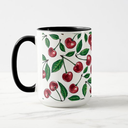Mug Cerises rouges sur blanc (Gauche)