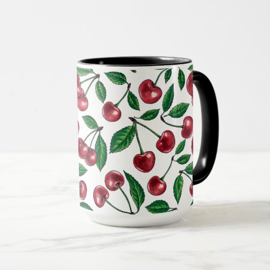 Mug Cerises rouges sur blanc (Devant droit)