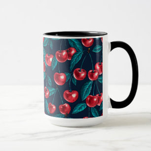 Mug Cerises rouges sur bleu foncé