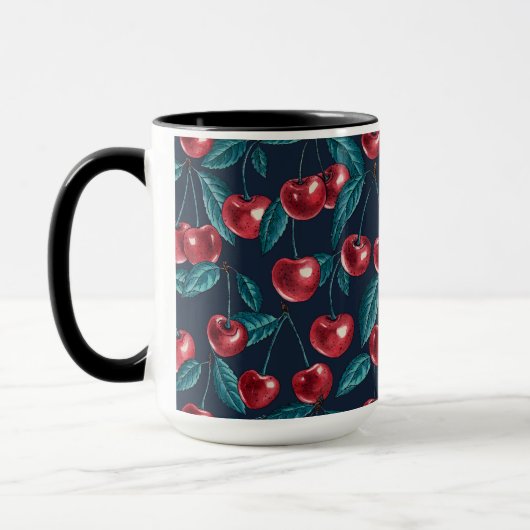 Mug Cerises rouges sur bleu foncé (Gauche)