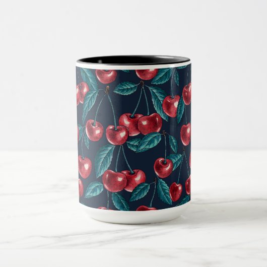 Mug Cerises rouges sur bleu foncé (Centre)