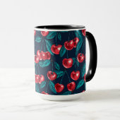 Mug Cerises rouges sur bleu foncé (Devant droit)
