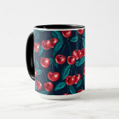 Mug Cerises rouges sur bleu foncé (Devant gauche)