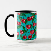 Mug Cerises rouges sur turquoise (Gauche)