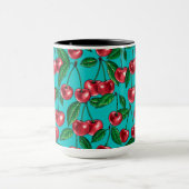 Mug Cerises rouges sur turquoise (Centre)