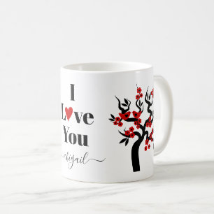 Mug Cerisier rouge et noir Inséparable aux fleurs