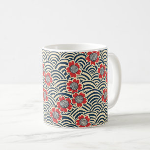 Mug Cerisier Rouge Sakura Navy Vague Crème Motif Japon