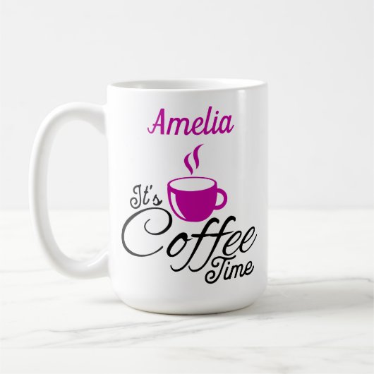 Mug C'est l'heure du café, design rose (Gauche)