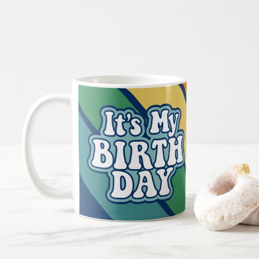 Mug C'est mon anniversaire - Happy Stripe Rainbow Colo (Avec donut)