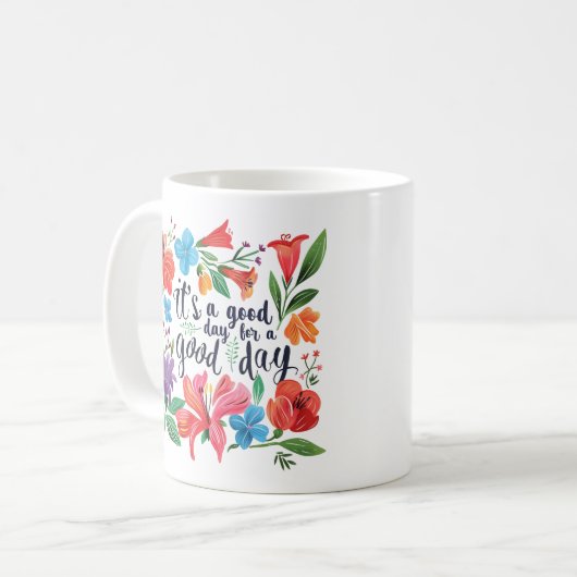 Mug "C'est une bonne journée" Boho Fleurs sauvages col (Devant gauche)