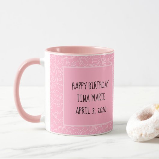 Mug C'est une fille Baby shower rose personnalisée (Avec donut)