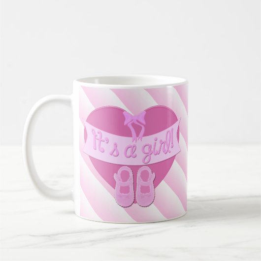 Mug C'est une fille Pink Heart Bow Chaussures Baby Gir (Gauche)
