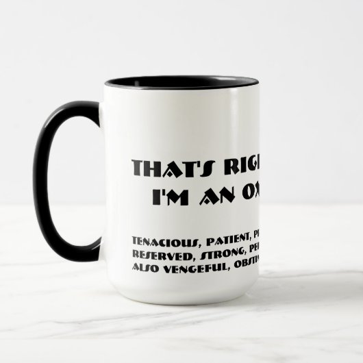 Mug C'est vrai, je suis un boeuf (Gauche)
