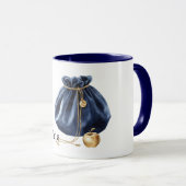 Mug Chaîne de pomme dorée de sac bleu (Devant droit)