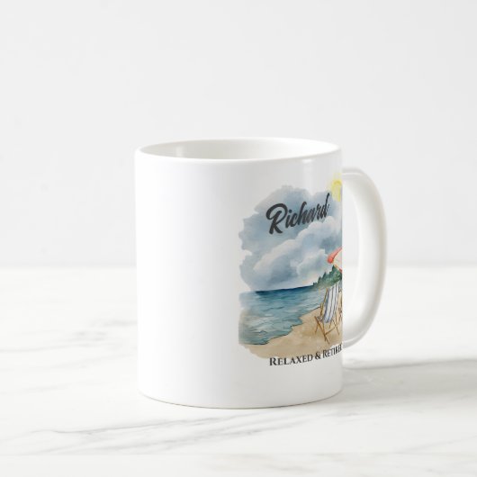 Mug Chaise de plage de retraite Thème (Devant droit)