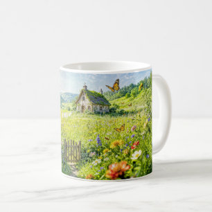 Mug Chalet de prairie montagnarde avec fleurs, porte e