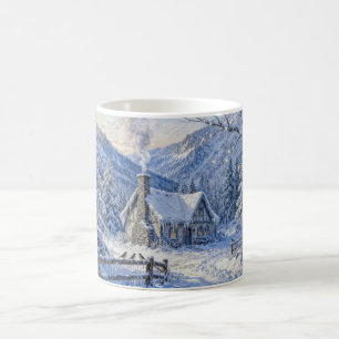 Mug Chalet enneigé avec fumée et pins Peint