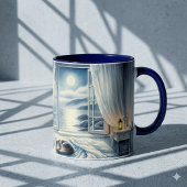 Mug Chambre Côtière au Clair de Lune avec Chat Endormi