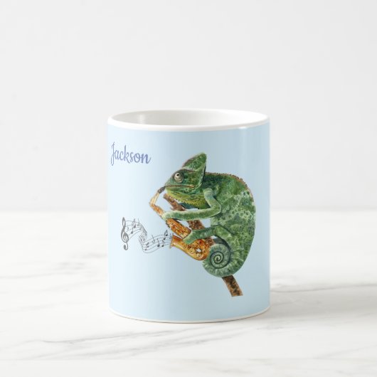 Mug Chameleon Jazz Saxophone Musique Nom personnalisé (Centre)