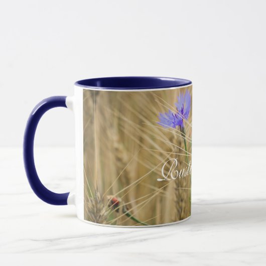 Mug Champ de blé d'été avec fleurs bleues (Gauche)
