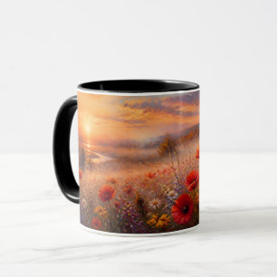 Mug Champ de coquelicots au coucher du soleil, peintur