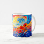 Mug Champ de coquelicots rouges et bleus abstraits ave (Devant droit)