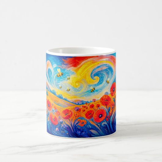 Mug Champ de coquelicots rouges et bleus abstraits ave (Centre)