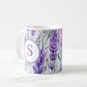 Mug Champ de fleurs de lavande violette monogramme (Devant gauche)