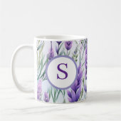 Mug Champ de fleurs de lavande violette monogramme (Gauche)