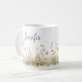 Mug Champ de Fleurs Sauvages Rustique Monogramme (Devant gauche)