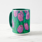 Mug Champ de tulipes roses, Fleurs de printemps peintu (Devant gauche)
