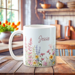 Mug Champ Fleur sauvage aquarelle personnalisé