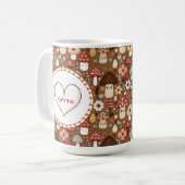 Mug Champignons Adorables avec Monogramme de Style Cot (Devant gauche)