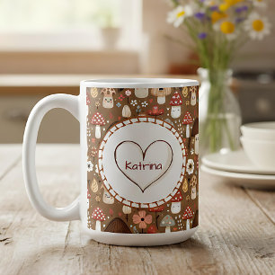 Mug Champignons Adorables avec Monogramme de Style Cot