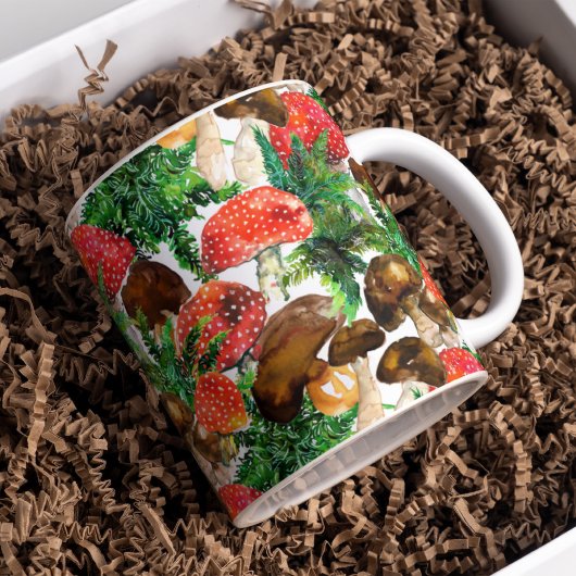 Mug Champignons d'aquarelle et motif de fougères verte