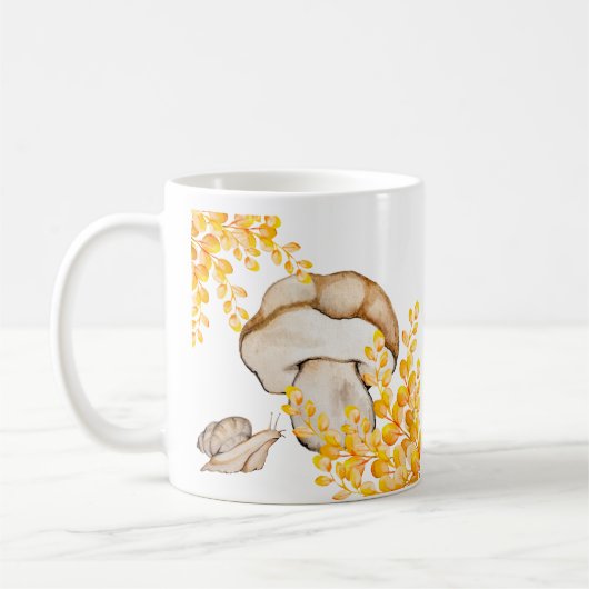 Mug Champignons d'automne, escargots et branches jaune (Gauche)