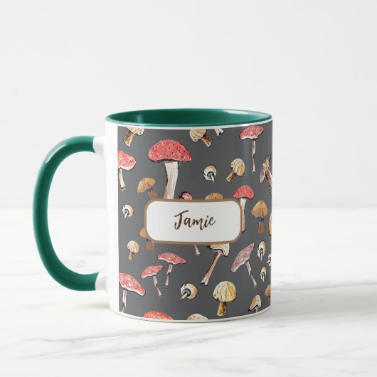 Mug Champignons dessinés à la main Forager personnalis (Gauche)