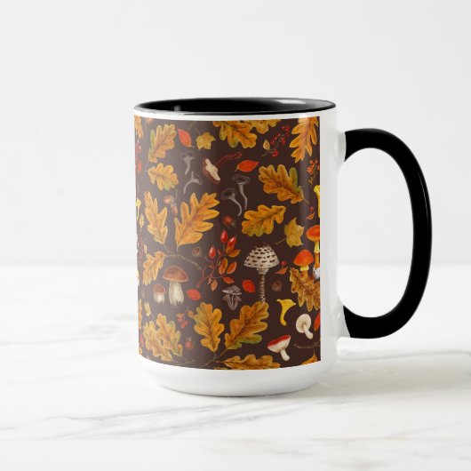 Mug Champignons forestiers et flore d'automne sur brun (Droite)