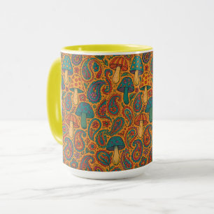 Mug Champignons psychédéliques rétro et Motif Paisley