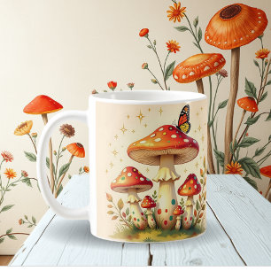 Mug Champignons Rétro et Papillon Couleurs Vintage