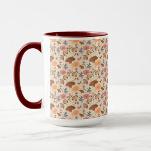 Mug Champignons tirés à la main et fleurs neutres